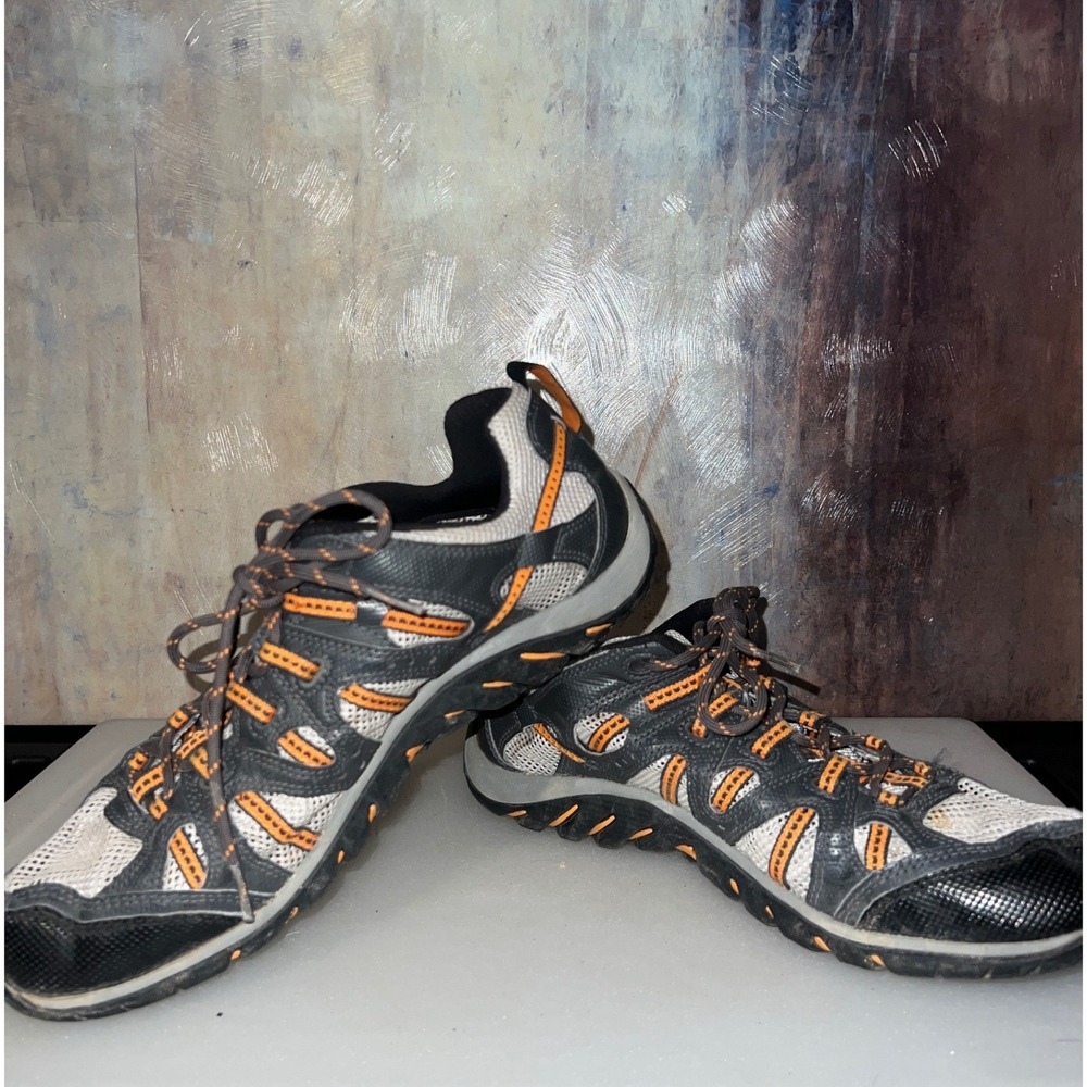 Merrell Trail Shoes Mens 9.5 Grey Orange Excellent Air Cushion Hiking Sneakers